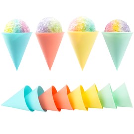 LUVCOSY 8-Pack Reusable Plastic Snow Cone Cups, Compatible with Nostalgia & Cuisinart Snow Cone Machine, Shaved Ice Cups, Reusable Cone Cups for Snow Cone Syrup, 4oz