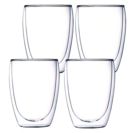 Juego de 4 Vasos de Cristal de Doble Pared, 350 ml, Transparente, Aislamiento Térmico. Ideal para Café, Capuchino, Té y Bebidas Calientes, Vidrio Térmico Borosilicato Doble Pared, Tazas Espresso.