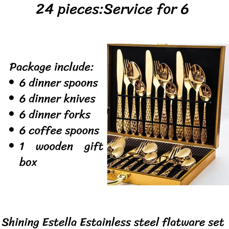 24-Piece Gold Flatware Silverware Set – 18/10 Stainless Steel Cutlery