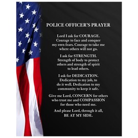 Police Officer Prayer Patriotic Wall Art 11x14 - American Flag Law Enforcement Gift Christian Wall Decor for Home Office Station - Inspirational Religious Quote for Cop First Responder - UNFRAMED