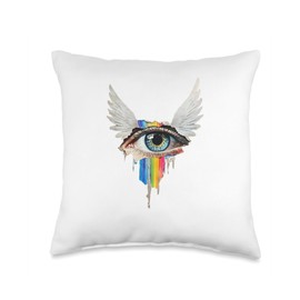 Eye With Wings Rainbow Eyeball Seraphim Weirdcore Aesthetic Throw Pillow