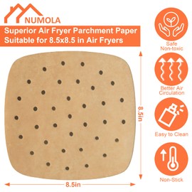 Air Fryer Parchment Paper Liners, Numola 100 Pcs Parchment Paper for Air Fryer, 8.5 Inch Unbleached Square Air Fryer Paper Liners, Non-stick Steamer Liners for Oven, Microwave, Bamboos Steaming Basket