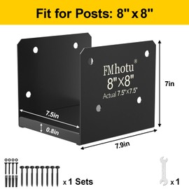 8x8 Stainless Steel Post Base，Internal 7.5 x 7.5 Post Anchor Bracket,Deck Post Base Concrete Support Anchor Base for Deck Railing, Fences, Mailboxes(2Pcs Black)