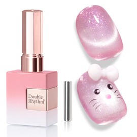 Double Rhythm 0.5 Oz Cat Eye Gel Polish with Magnet Same Color Same Bottle Holographic Glitter Shimmer Translucent Color Salon Soak Off Magnetic Nail at Home (Mermaid Pink-MC1164)