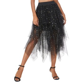 Urban CoCo Women's Sheer Tutu Skirt Tulle Mesh Layered Midi Skirt (S, Series 2-Black)