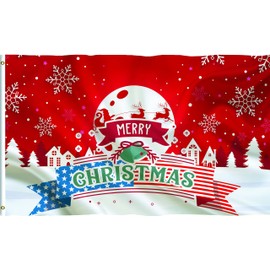 Red American Flag Christmas Xmas Holiday Flag Banner Decorations Accessories for Garden Polyester with Brass Grommets