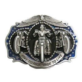 Schnalle123 Belt Buckle Motorcycle Live to Ride 3D Look for Interchangeable Belt Buckle Model 200, silver