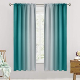 SimpleHome Ombre Room Darkening Curtains for Living Room, Rod Pocket Light Blocking Gradient Teal to Greyish White Thermal Insulated Window Curtains Drapes for Bedroom, 2 Panels, 52x63 inches Length