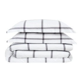 Truly Soft Printed Windowpane 3 Piece Comforter Set White/Charcoal Grey Twin - T