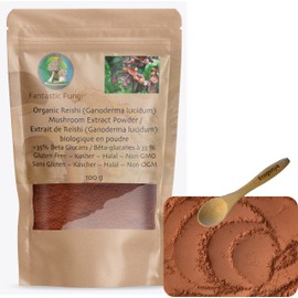 Fantastic Fungi® Reishi (Ganoderma lucidum) mushroom extract powder - 100 grams - 3 month supply - powdered Reishi mushroom fruiting body - Concentrated 100:1 Reishi extract powder ready to use