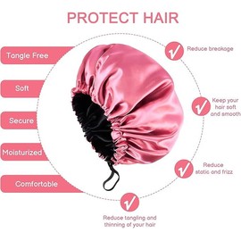 Hsthe Sea 2 Pieces Satin Cap, Silk Cap, Adjustable Waterproof Satin Hair Cap, Large Sleep Cap for Women and Girls for Sleeping