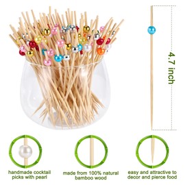 Pack of 200 Cocktail Sticks, 12 cm Toothpicks, Cocktail Accessories, Wooden Cocktail Sticks for Skewers, Finger Food, Cocktail Skewers Sticks for Drinks, Fruits, Sausages, Sandwich, Party Food,