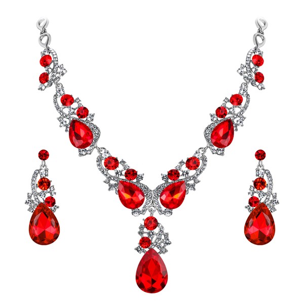 BriLove Wedding Bridal Necklace Earrings Jewellery Set for Women Multi