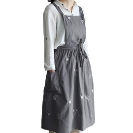 Small snail Japanese Style Women Cotton Floral Pattern Apron Waterproof Cross Back Kitchen Apron for Flower Shop Pottery Crafting Sleeveless Aprons with Pockets Dark Grey