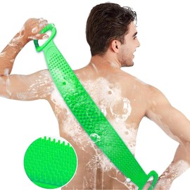 Retoo Rückenbürste aus Silikon Körperbürste Massagebürste Badebürste Rückenschrubber Rückenmassage für Peeling Körper straffe Haut gegen Cellulite Peelingbürste für Dusche Silikonbürste Grün