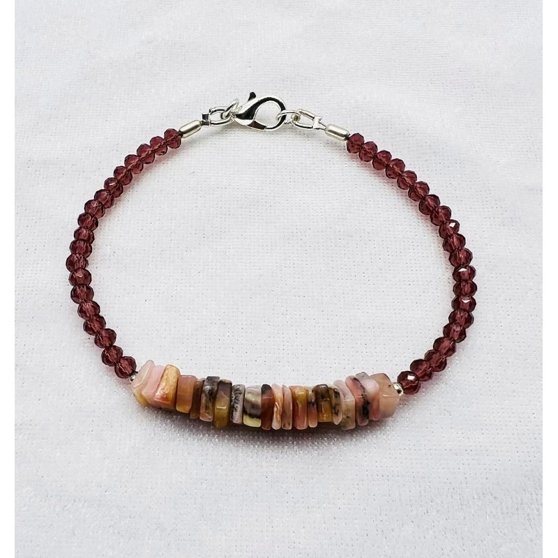 LKBEADS Unisex Pink Garnet Quartz & Peach Moonstone Rondelle &