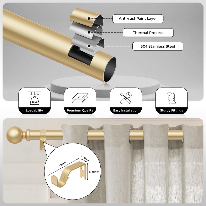 Extra Long Curtain Rods for Windows 72 to 144 Inch,