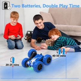 AFUNX Remote Control Car, RC Stunt Double Sided 360° Rolling Rotating Rotation Cars, High Speed Off Road Racing Truck for 6 7 8-12 Year Old Boy Kids Toy (Blue)