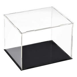 TA-VIGOR Acrylic Clear Display Case, 25 x 20 x 20cm Assemble Countertop Box Cube Organizer Stand Dustproof Protection Showcase with Black Base for Action Figures Toys Collectibles Home Storage