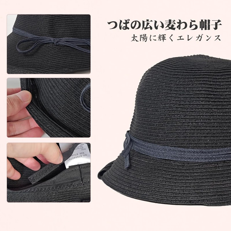 RUNQIU Women's Straw Hat with Chin Strap, Small Face Effect,