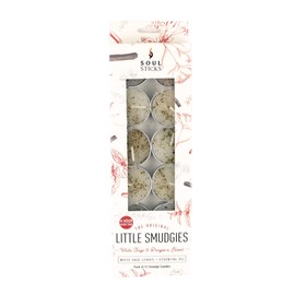 Soul Sticks 12 Pack Little Smudgies Tealight Candles Smudge Candle for Cleansing House, Meditation, Chakra Healing | Made with Crystals and Herbs (White Sage & Dragon's Blood)