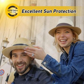 Comhats Summer Beach Straw Fedora Hats for Men Panama Mid Brim Trilby Dress Derby Sun UV Protection White XX-Large XXL