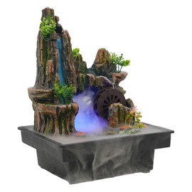 Headery Indoor Waterfall with LED Light and Mist Maker,Square Water Fountains Indoor, Relaxing Landscape Tabletop Fountain Zen Meditation Decoration for Home Office Restaurant