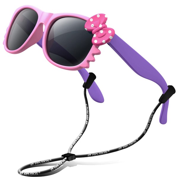 RIVBOS kids Sunglasses Girls with Strap Polarized UV Protection Flexible Shades for Baby and Children Age 2-10 RBK002-1 Pink