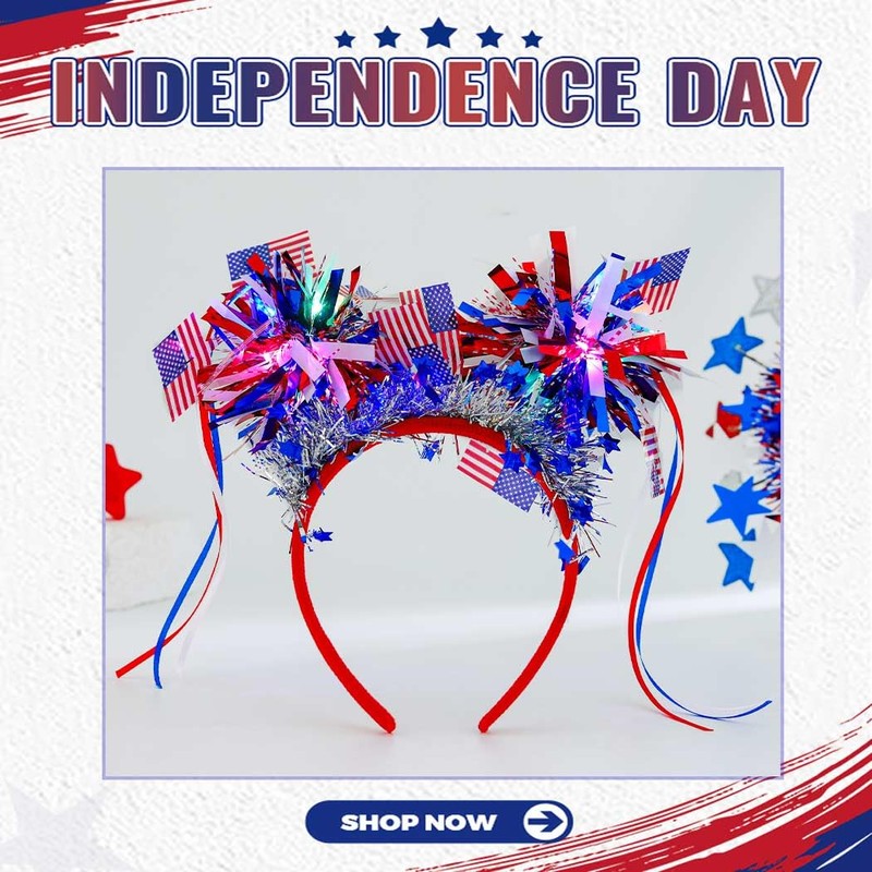 Coridy Light up Independence Day Headbands for Women Sparkling Stars
