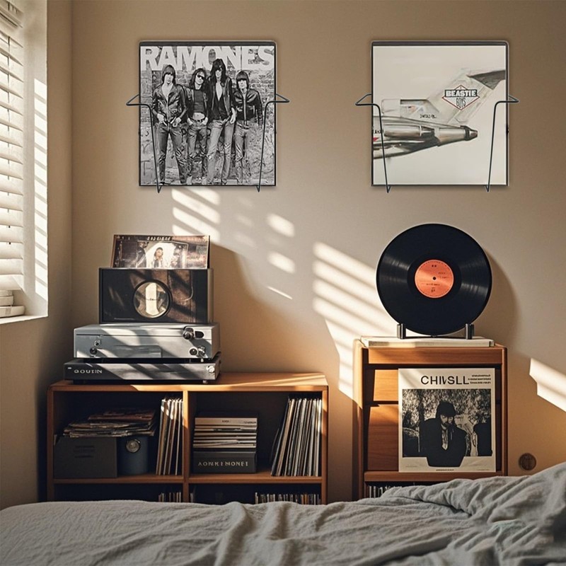 Modern Metal Vinyl Record Wall Mount Shelf (2 Pack), Matte
