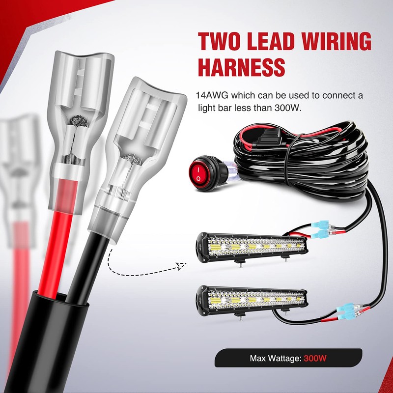 Nilight LED Light Bar Wiring Harness Kit - 2 Leads