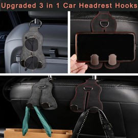 Gusgar Upgraded Car Hooks, 4 Pack Luxurious Leather, Multifunctional Car Seat Back Storage for Purses, Bags & Phones (Black, 4 Pack)