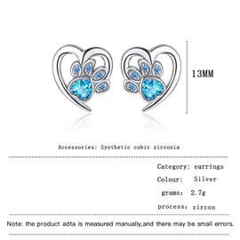 925 Silver Cute Love Heart and Dog Paw Stud Earrings for Women Girls Pet Cat Paw Earring Jewelry Gift (silver)
