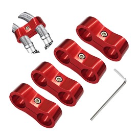Runseaway 4Pcs 6AN Hose Separator Clamp, Red Aluminum Alloy Fuel Line Mounting Clamp, Hose Fitting Adapter for 3/8 Fuel, Oil, Brake, Water, Gas Lines with Wrench