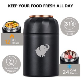 Thermo Food Container - 17 Oz Insulated Food Container with Foldable Fork& Spoon, Leak Proof Food Thermo, Portable Wide Mouth Soup Thermo with Handle for Outdoors Indoors Office Picnic