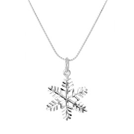 Large Sterling Silver Diamond Cut Snowflake Pendant on 22 Inches Chain