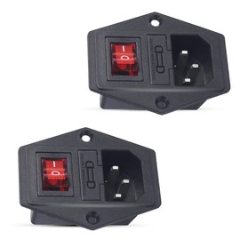 PNGKNYOCN 10A 250V Rocker Switch Power Socket Inlet Module Plug 10A Fuse with Indicator Light 3 Pin IEC320 C14 for Household Appliances or DIY Device（2-Pack）