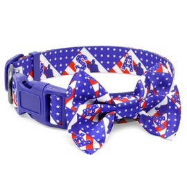 American Flag Dog Collar with Bows-Patriotic, US Flag Pattern, Star & Stripes, Fourth of July Dog Collar, Memorial Day,Labor Day,Columbus Day,Adjustable Veteran's Day Dog Collar for Medium Dogs
