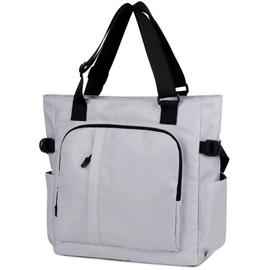 Tiny Chou Tote Bag, Waterproof Nylon Shoulder Bags Laptop Work Bag Multi Pockets Teacher Purses and Handbags for Women Men, 1-Grey-White