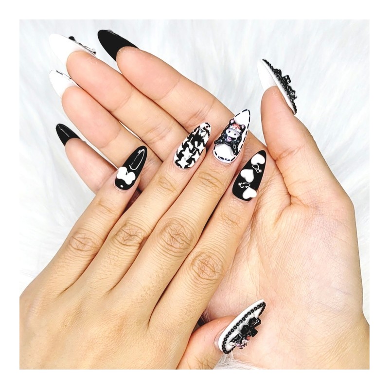 Black character handmade nail tips - Stiletto M / 블랙
