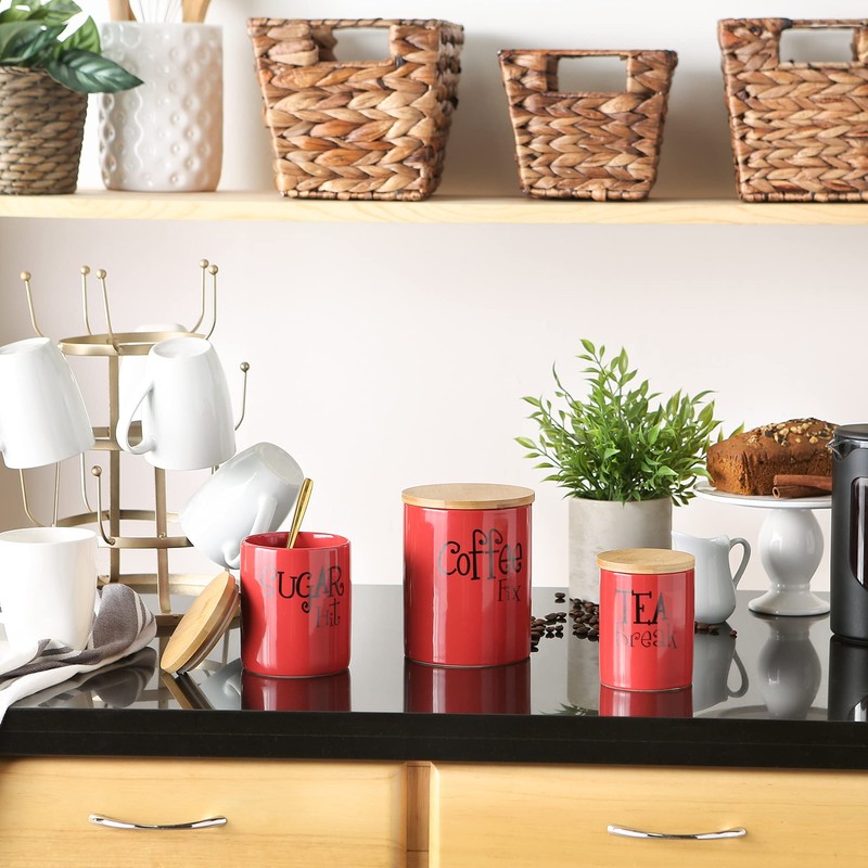 DII Kitchen Accessories Retro Collection, Ceramics, Canister Set, Red, 3