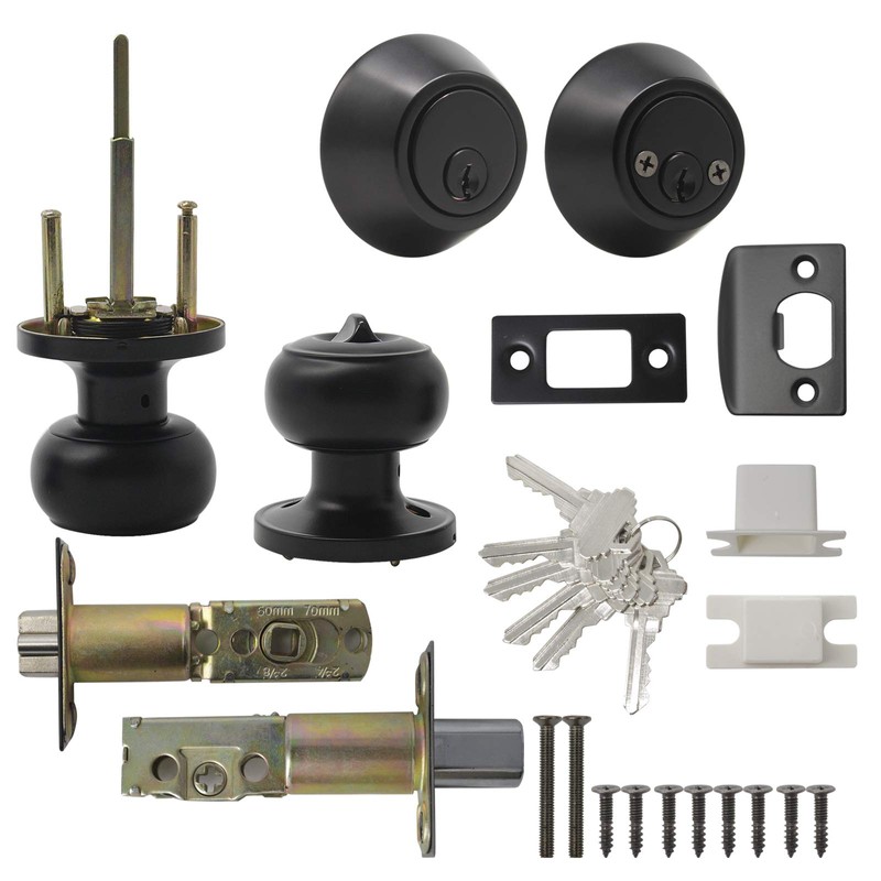 Probrico Front Door Entry Handles Lockset and Double Cylinder Deadbolt