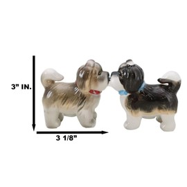 Ebros Gift Animated Dog Shih Tzu Kitchen Salt And Pepper Shakers Ceramic Figurine Set 3"L Pedigree Puppy Dogs Breed Kissing Collectible Figurines Dining Bar Decorations