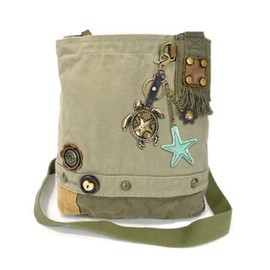 CHALA Canvas xBody Messenger Bags with Detachable Metal Sea Turtle Purse Charm with Starfish Keychain/Purse Charm (Sand)
