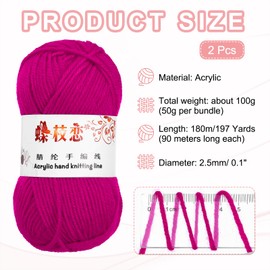 sourcing map 2PCS Crocheting Yarn,Rose Red 4 Ply Acrylic Yarn 100g Sport Weight Yarns Bulk Soft and Fluffy Yarns for Knitting DIY Crochet Handicraft Blankets Gift,197 Yards