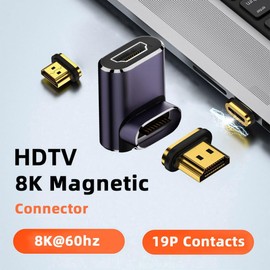 chenyang HDMI 2.1 Magnetic Connector, HDMI Male to Female 90 Degree Down Angled 8K@60Hz 4K@120Hz 48Gbps High Speed Gender Change Adapter Gold-Plated