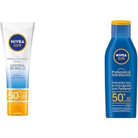 NIVEA SUN - Protector Solar Facial Control De Brillo (50 ml) + Protector Solar Corporal Hidratante Protect & Moisture (125 ml), Resistente al agua FPS 50+, Efecto Matificante