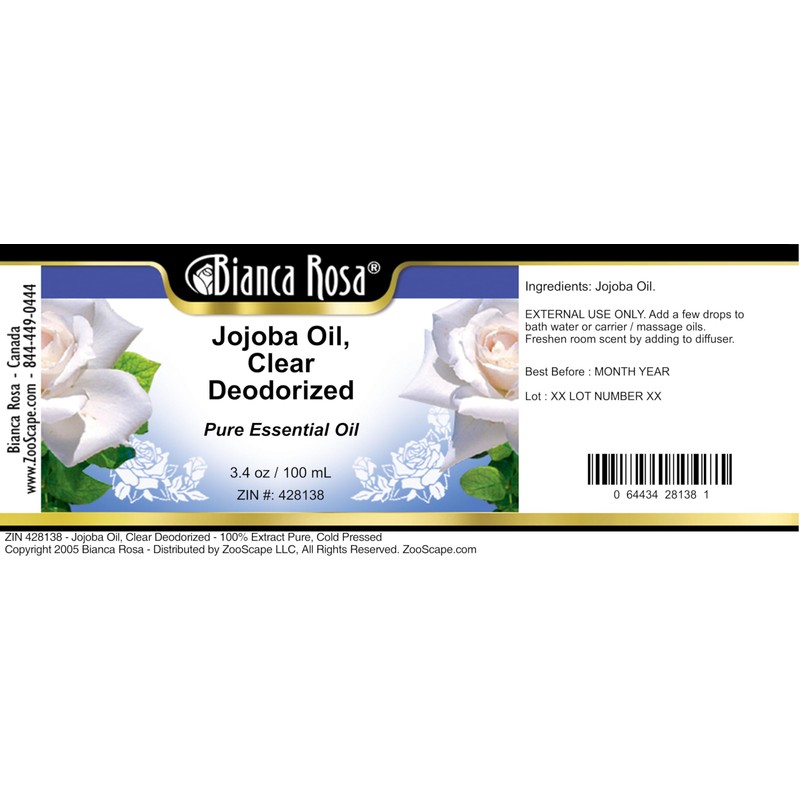 Bianca Rosa Jojoba Oil, Clear Deodorized - 100% Pure, Cold