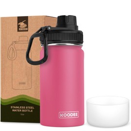 koodee Small Water Bottle 12 oz Stainless Steel Vacuum Insulated Wide Mouth Water Bottle with Leakproof Spout Lid (Canyon Red)