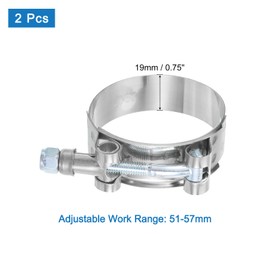sourcing map T-Bolt Hose Clamp 2Pcs Working Range 51-57mm 201 Stainless Steel Bolt Intake Intercooler Clamps fo Intercooler Clamp Tube